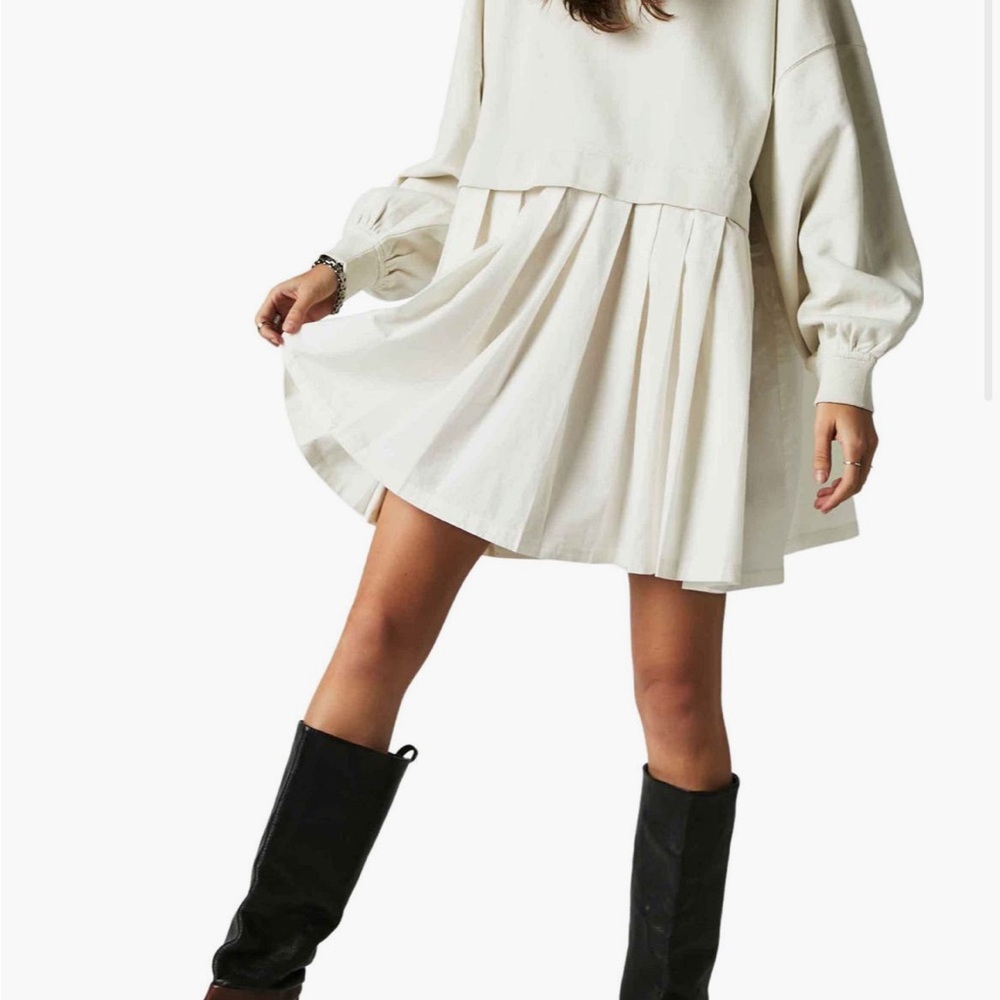 Free People Cream Long Sleeve Dress